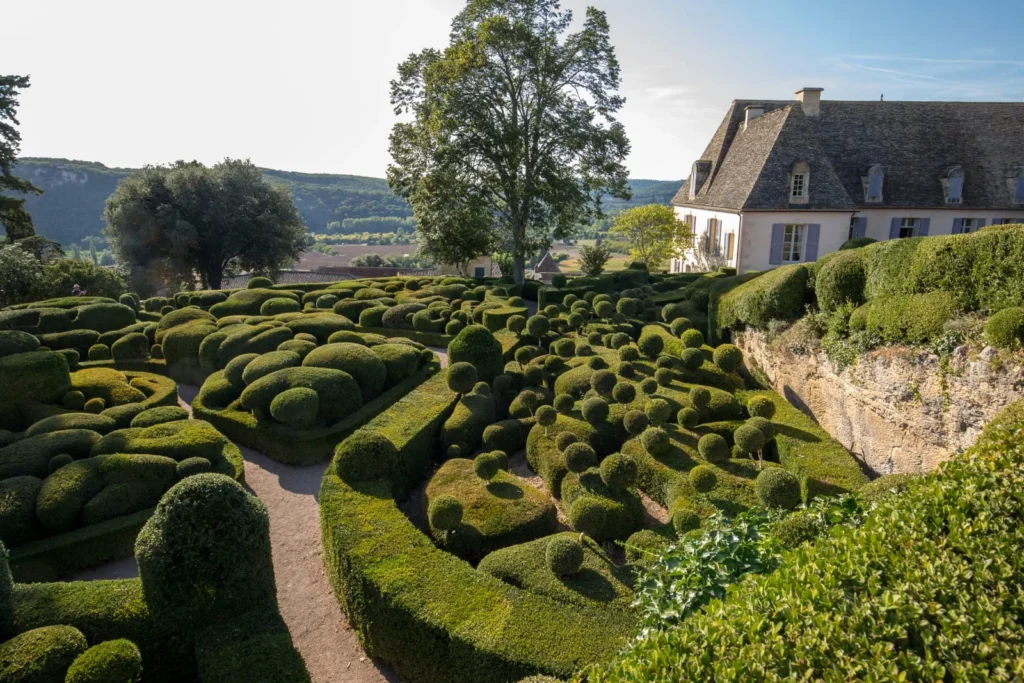 Sculpted topiary at Jardins de Marqueyssac overlooking the Dordogne Valley