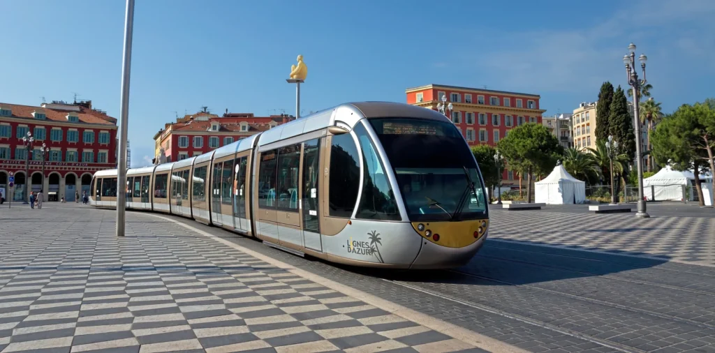 Modern tram in Nice city center, Côte d’Azur
