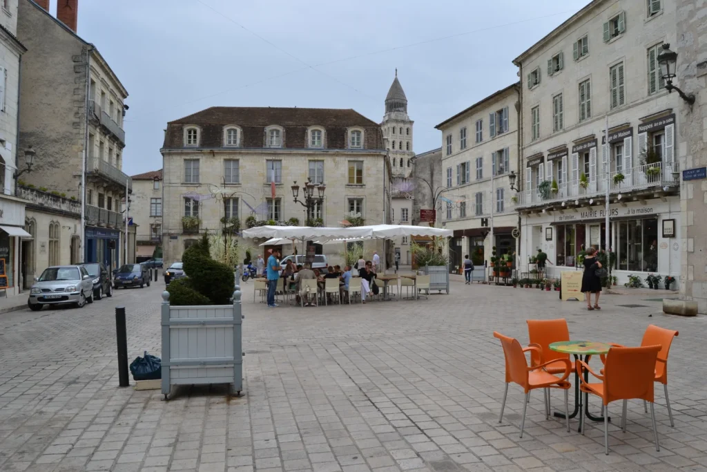Historic French town square near chateau rental in France