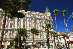 Luxury beachfront buildings on the French Riviera coastline