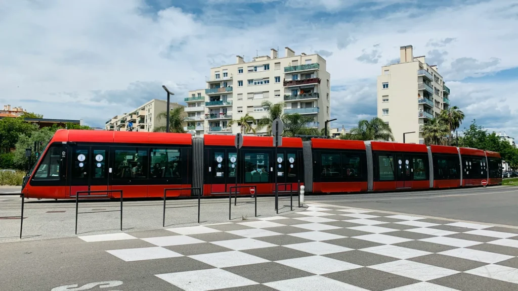 Modern tram operating in a French city