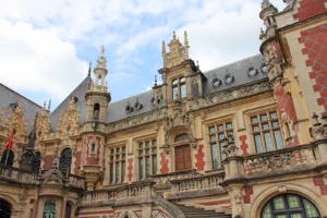 Ornate historic manor house with detailed architecture