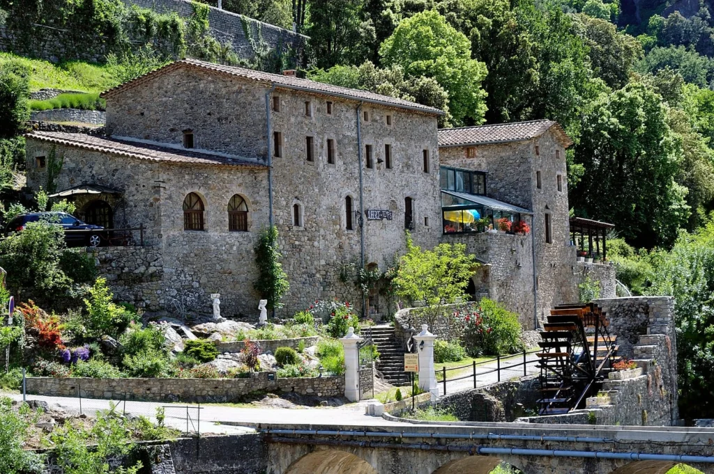 Historic stone mill building in the countryside