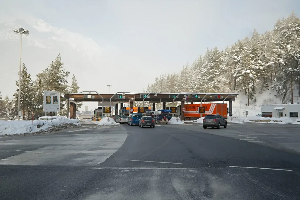 Winter toll road in the French Alps