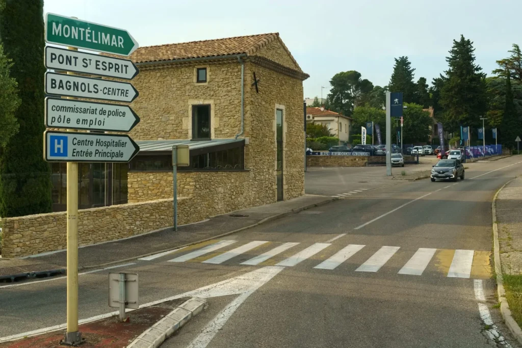 French road signs pointing to Montélimar and nearby towns