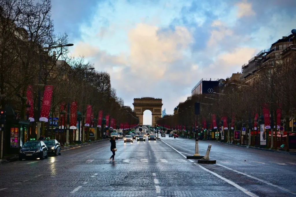 Rainy Champs Élysées with Arc de Triomphe