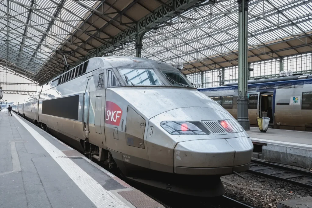 French train crossing countryside