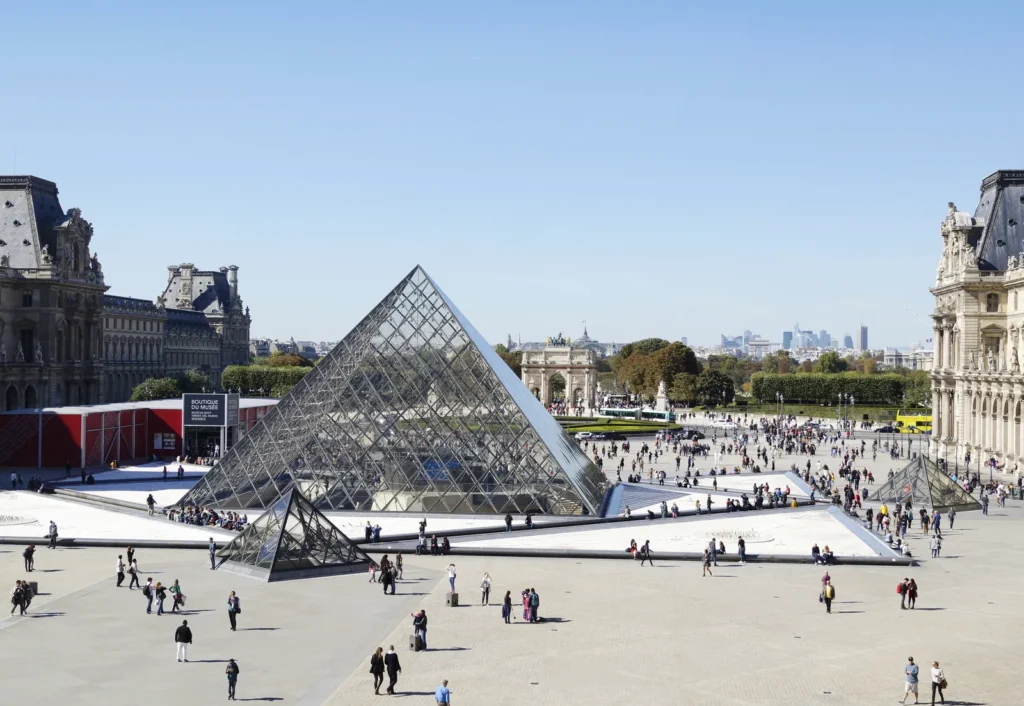Louvre Pyramid and museum courtyard in Paris