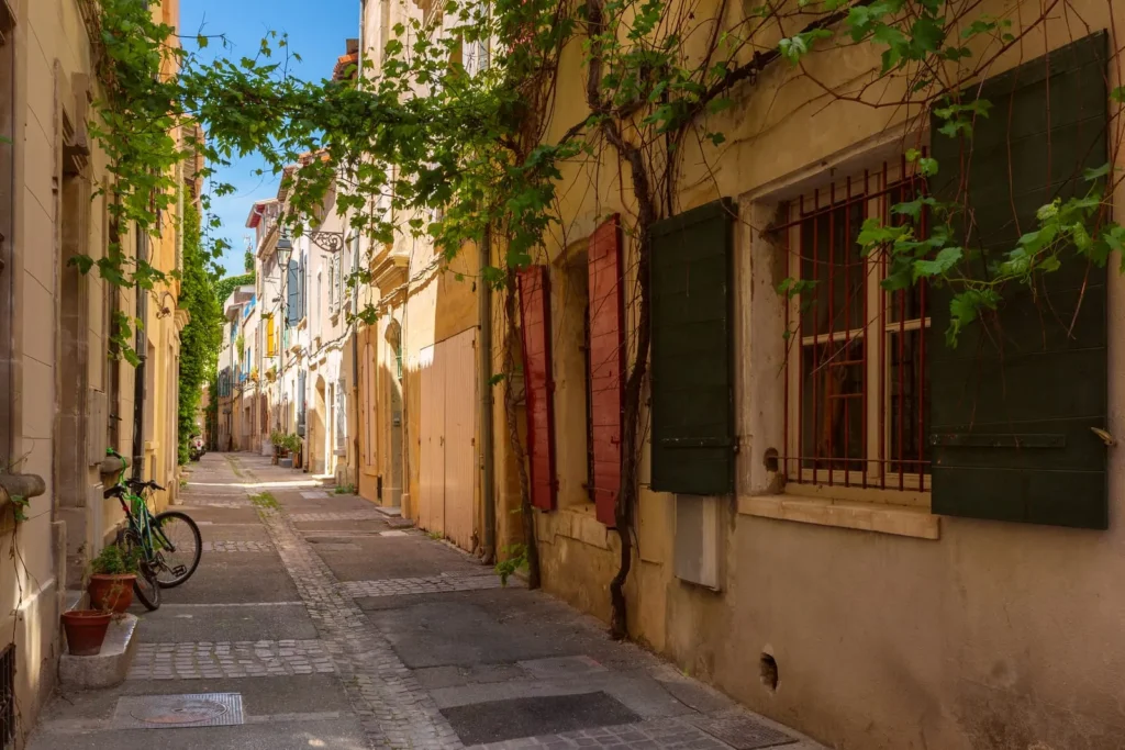 Quiet French lane with shutters