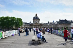 Paris bridge near historic building