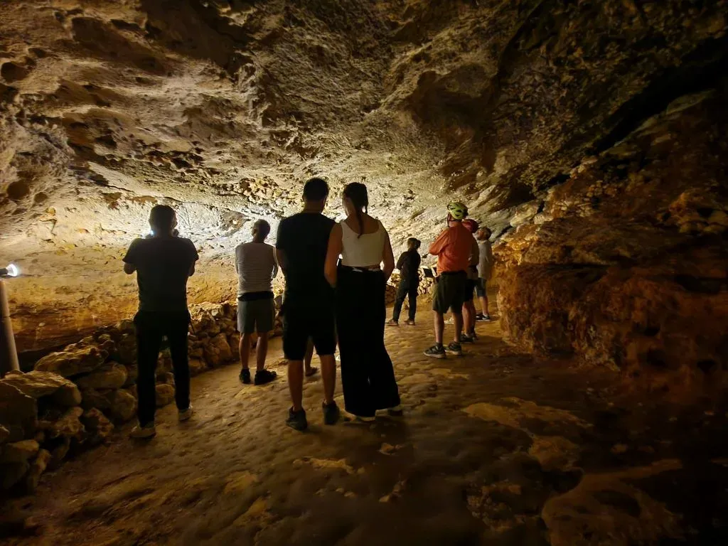 Visitors exploring the interior of Gouffre de Proumeyssac cave
