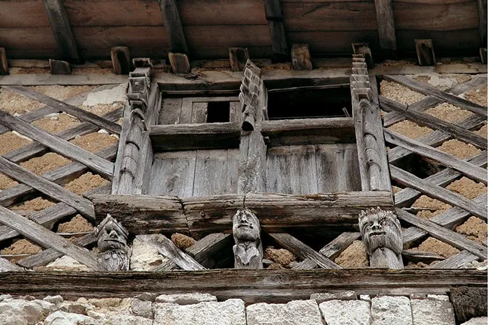 Medieval timber-framed house detail in Issigeac Dordogne