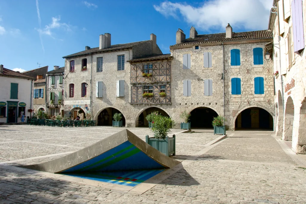 Historic stone houses with arcades in Monpazier