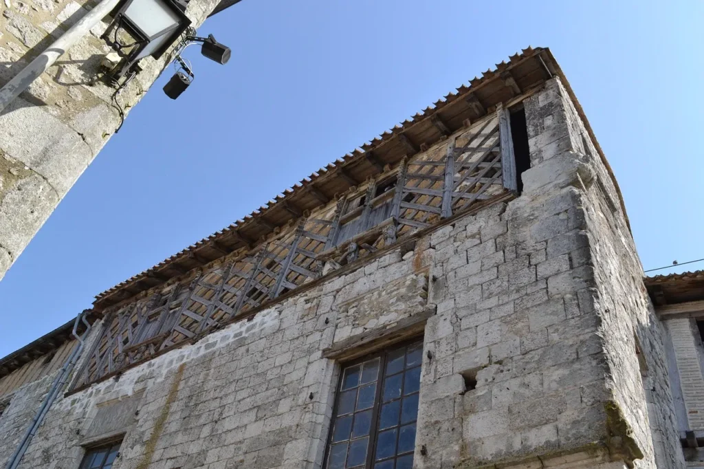 Timber-framed medieval building facade in Issigeac village