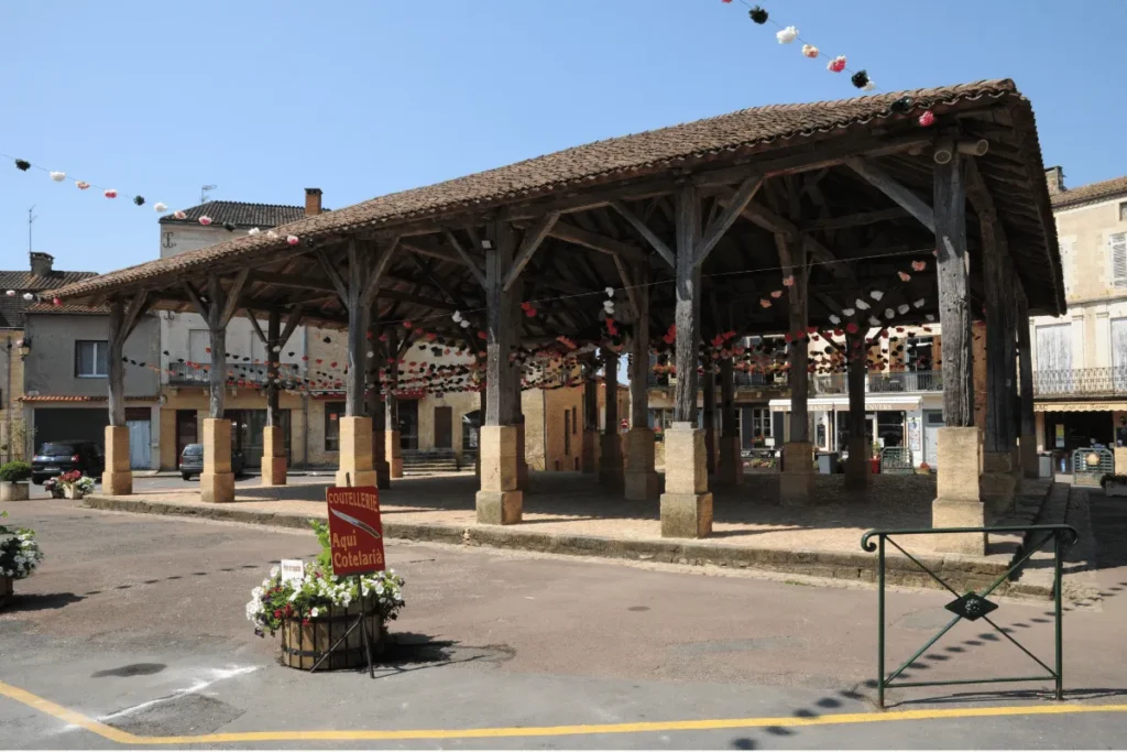 Historic covered market hall in Belvès
