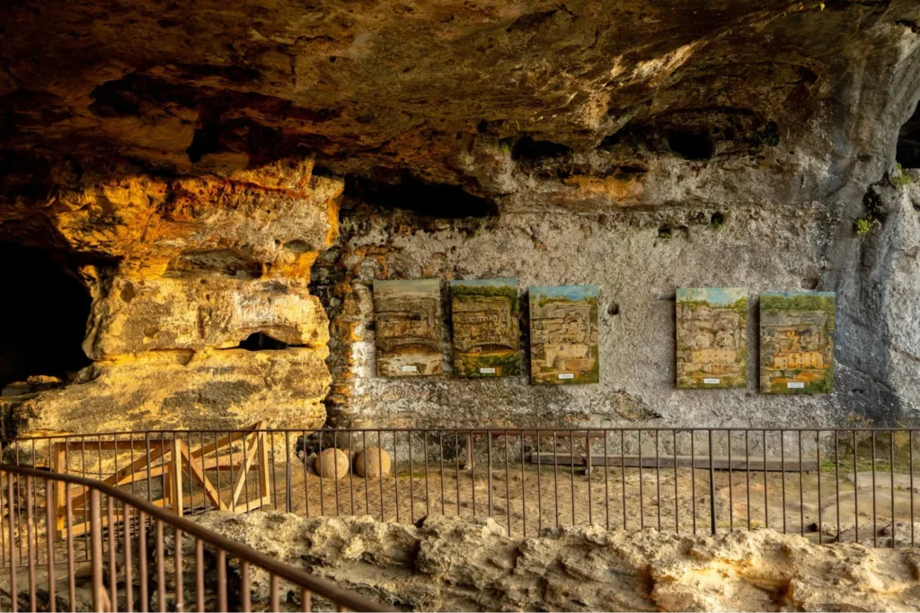 Rock shelter with historical displays in Dordogne