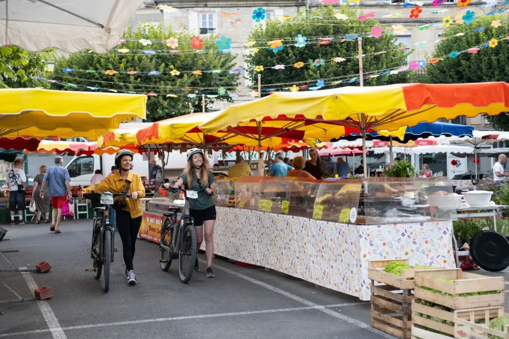 Local market stalls in Montignac France
