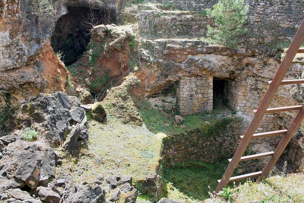 Ancient stone ruins at Regourdou archaeological site